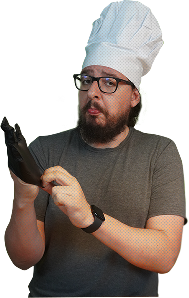 Braian Rizzo de chef provando os produtos dos cases