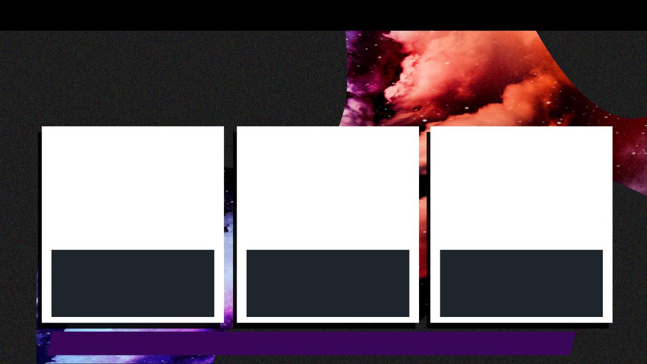 Três cards com os logos do YouTube, Instagram e TikTok sobre fundo de galáxia